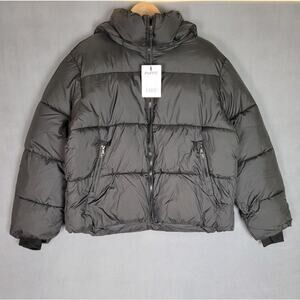 Women's Cropped Puffer Jacket Warm Winter Jacket with Removable Hood 2XL